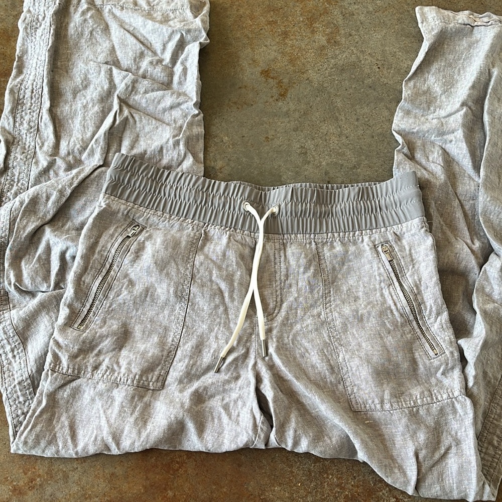Athleta Light Beige Linen Wide Leg Pants TALL
